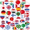 Vector illustration of several speech balloon shaped flags, different languages English, German, Hindi, French, Arabic, Spanish