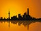 Vector illustration Shanghai China city skyline at sunset buildings panorama