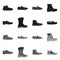 Vector illustration of shoe and footwear sign. Set of shoe and foot stock vector illustration.