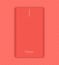 Vector illustration shows realistic powerbank in coral color.