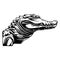 Vector illustration Side view of crocodile with sharp teeth and eyes stalking its prey black and white