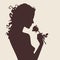 Vector illustration silhouette of beautiful curly girl with rose flower in profile