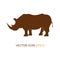 Vector illustration of a silhouette of a rhino on isolated white background. Rhinoceros side view profile. Logo. Vector illustrati