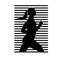 Vector illustration a silhouette of the running girl of black color with a white contour against the background of striped blinds
