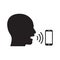 Vector illustration of silhouette of speaking head to smartphone.