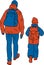 Vector illustration of silhouettes father and his kid walking along street