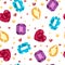 Vector illustration of simles gems pattern. Ruby, Topaz, opal, aquamarine. Gift, decoration, card, certificate, occasion, invitati