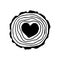 Vector illustration, simple doodle line drawing. sawed off a tree heart inside. slice, slice of wood. symbol made of wood, eco, na