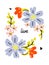 Vector illustration in simple naive style of abstract floral design with cute flowers. Pastel color blossoming plants