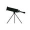 Vector illustration single flat black telescope with tripod isolated on background. Icon for planetarium, observatory