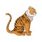 Vector illustration of sitting tiger, side view. Large wild cat with orange coat and black stripes. Wildlife theme