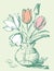 Vector illustration of sketches bouquet tulips in glass vase