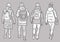 Vector illustration of sketches teens students walking outdoors