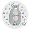 Vector illustration sleeping bear with decorative elements flowers and hearts with pastel tones