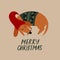 Vector illustration with sleeping dachshund. Christmas greeting card.