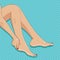 Vector illustration of slender female legs, sitting barefoot, si