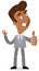 Vector illustration of a smiling asian cartoon business man in three-quarter profile giving the thumbs up