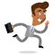 Vector illustration of a smiling asian cartoon businessman with a briefcase running to work