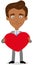 Vector illustration of a smiling asian cartoon businessman holding a giant heart.