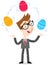 Vector illustration of a smiling caucasian cartoon businessman juggling colorful easter eggs