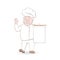 Vector illustration smiling handsome cook man points to white banner for your text. Flyer, web banner design template