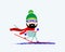 Vector illustration of a smiling man skiing. Skier in glasses stands on skis with ski poles. Flat style