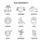 Vector illustration with social responsibility outlines icon set. Collection with charity and ethics symbols. Company CSR basics.