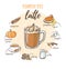 Vector illustration with soft hot drink Pumpkin spice latte.