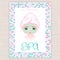 Vector illustration of spa party invitation with colorful mosaic frame with woman with head wrapped towel and cosmetic facial mask