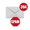 Vector illustration of spam envelope icon with counter and red sign on white