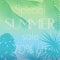 Vector illustration of special summer sale text on the background of palm leaves silhouettes Exotic banner, poster