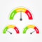 Vector Illustration Speedometer Scale from green to red with arrow and text low, medium and high