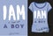 Vector illustration sport fashion cyan t-shirt, lettering `I am a boy`