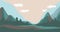 Vector illustration of a spring or summer landscape. Mountains with meadows and trees. Serene nature in pastel colors