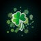 Vector illustration for St. Patrick s day. Four leaf clover isolated on dark gradient background of paint stains