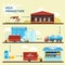 Vector illustration - stages production and processing of milk