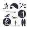 Vector illustration of stand up paddling silhouette icon set in