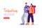 Vector illustration of standing couple of hikers travelers with backpacks