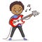 Vector Illustration of Stick Kid Figure of Black Boy playing Electric Guitar