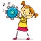 Vector Illustration of Stick Kid Figure of a Girl playing tambourine