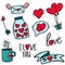 Vector illustration: stickers for valentine\\\'s day. Doodle style love stickers