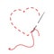 A vector illustration of stitched heart, needle with thread. Embroidery stylization with stitches. Background for Valentines day,