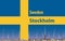 Vector illustration of Stockholm city skyline with flag of Sweden on background