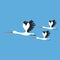 Vector illustration of storks on blue background, birds set cartoon style