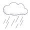 Vector illustration of a stormy rainy cloud, weather hand drawn icon, rainy season