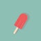 Vector illustration of strawberry raspberry ice cream popsicle on wooden stick on turquoise background. Summer desserts