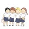 Vector illustration of students in school uniform standing together. Early childhood development, Back to school