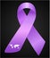 Vector illustration of stylish ribbon for World Lupus Day. Purple awareness realistic ribbon with worl map isolated on black backg