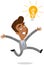 Vector illustration of a successful asian cartoon businessman jumping beneath light bulb with dollar sign, having a great idea