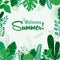 Vector illustration of summer greeting card or poster Welcome Summer leaf banner. Lettering summer season for greeting